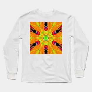 Cartoon Mandala Flower Orange Green and Red Long Sleeve T-Shirt